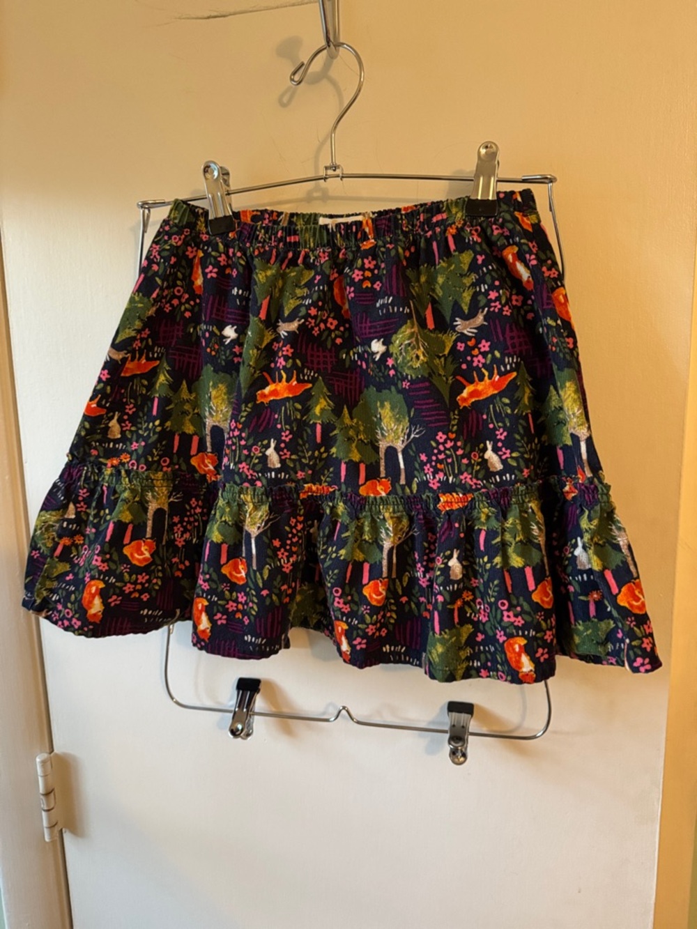 Lands' End Navy Floral Tiered Skirt with Green & Orange Accents